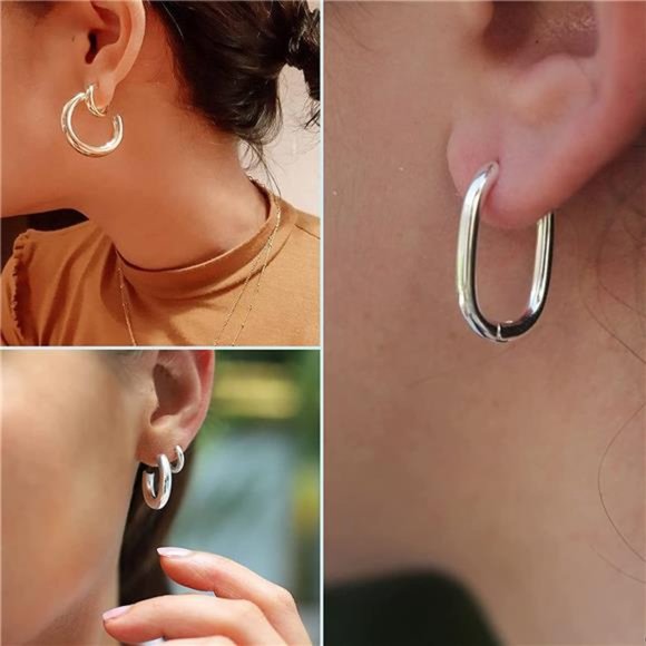 6 Pairs Chunky Gold Hoop Earrings Set for Women 14K Gold Plated Hypoallergenic - Picture 5 of 6